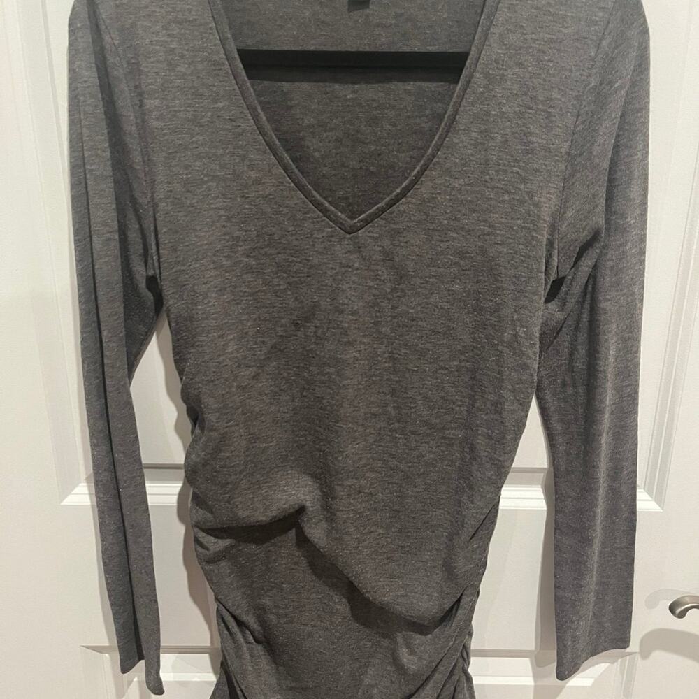 Ann Taylor size large gray ruched v neck top